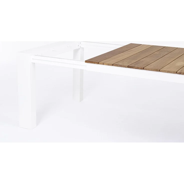Gartentisch Norema aus Aluminium und Teakholz, modern, ausziehbar für 10–14 Personen, weiß – Bild 4