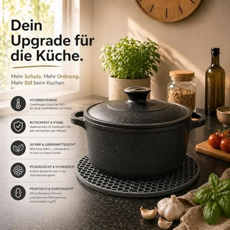 Camolo Topfuntersetzer 4er Set Silikon Topf Untersetzer grau - hitzebeständig, 4-tlg, hitzebeständig bis 230°C, rutschfest – Bild 3