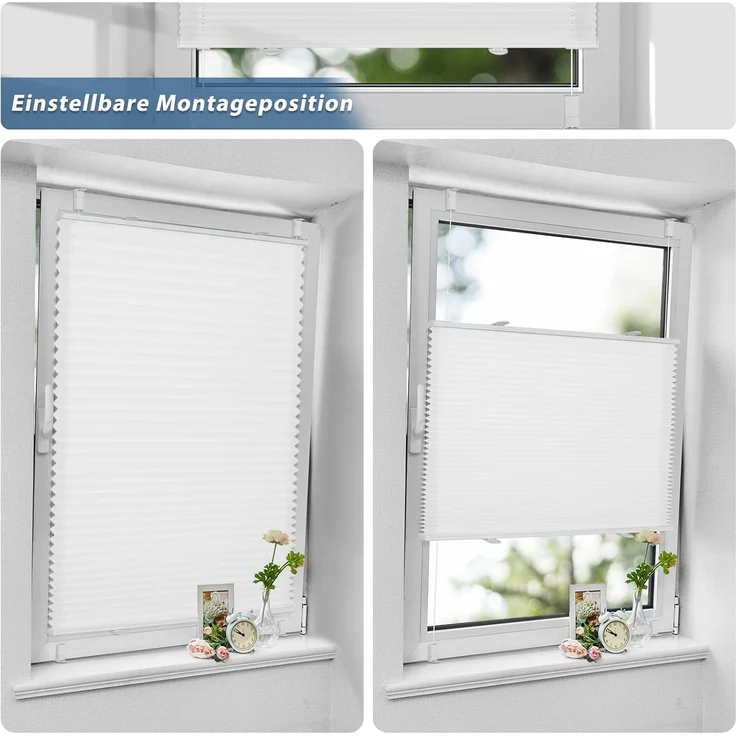 Sanfree Plissee Klemmfix Plisseerollo ohne Bohren Weiß B100 x H130cm inkl. Klemmträger Blickdicht und lichtdurchlässig Jalousie Faltrollo Sichtschutz und Sonnenschutz Rollo für Fenster & Tür – Bild 4