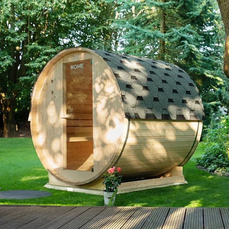 XXL Luxus Outdoor Fasssauna 195x120 cm SET Sauna inkl. 3,6 KW Saunaofen 2 Pers. – Bild 1