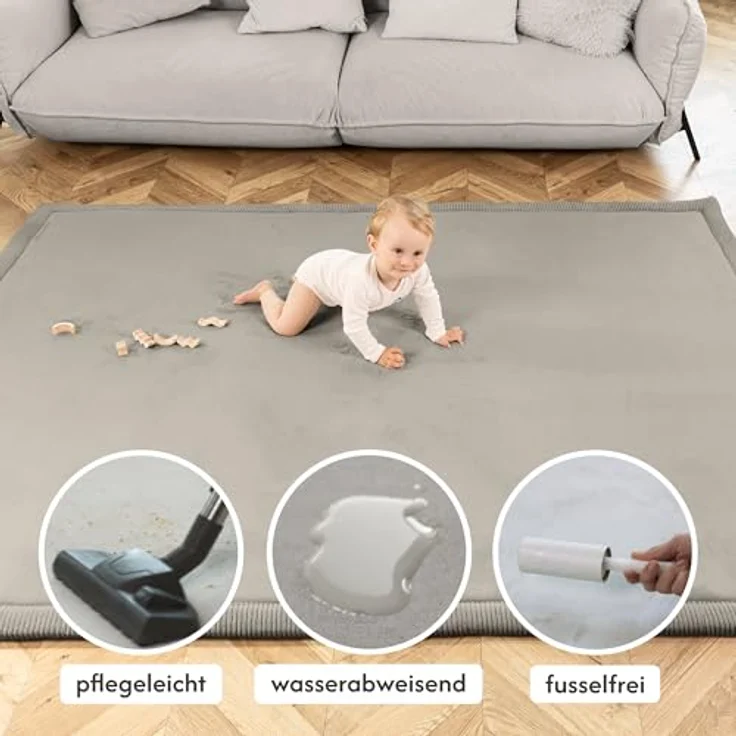 Hakuna Matte Wolkenweiche Spielmatte Baby 200 x 150 x 2 cm, Dunkelgrau– Teppich für Kinderzimmer mit hochwertigem Memory-Schaum Krabbelmatte Baby mit Rutschfester Unterseite Krabbeldecke, Tatami Matte – Bild 5