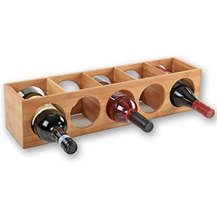Gräfenstayn Weinregal CUBE - stapelbar aus Bambus-Holz für 5 Wein-Flaschen zum Stellen, Wand-Montage erweiterbar Weinflaschenhalter Weinkiste Flaschenregal – Bild 2