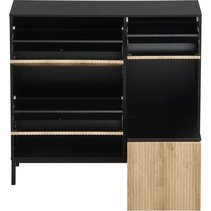 Schuhschrank aus MDF mit ausziehbarer Sitzbank & Klappen, 100x25x100 cm, Schwarz/Natur – Bild 3