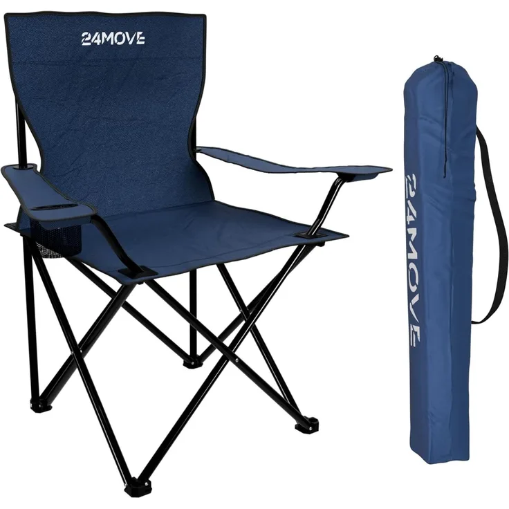 24Move Campingstuhl 24MOVE® Campingstuhl faltbar,Anglerstuhl,Liegestuhl mit Getränkehalter (bis max. 100 kg), mit Tragetasche, blau, Klappstuhl, bis 100kg belastbar