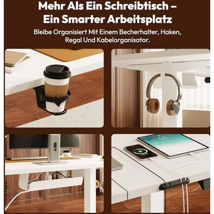 SANODESK Höhenverstellbarer Schreibtisch 160x60 cm mit Memory-Funktion, Elektrischer Steh-Sitz Tisch für Heimbüro, Ergonomischer Computertisch mit Modernem Design und Vierteiliger Tischplatte, Weiß – Bild 8