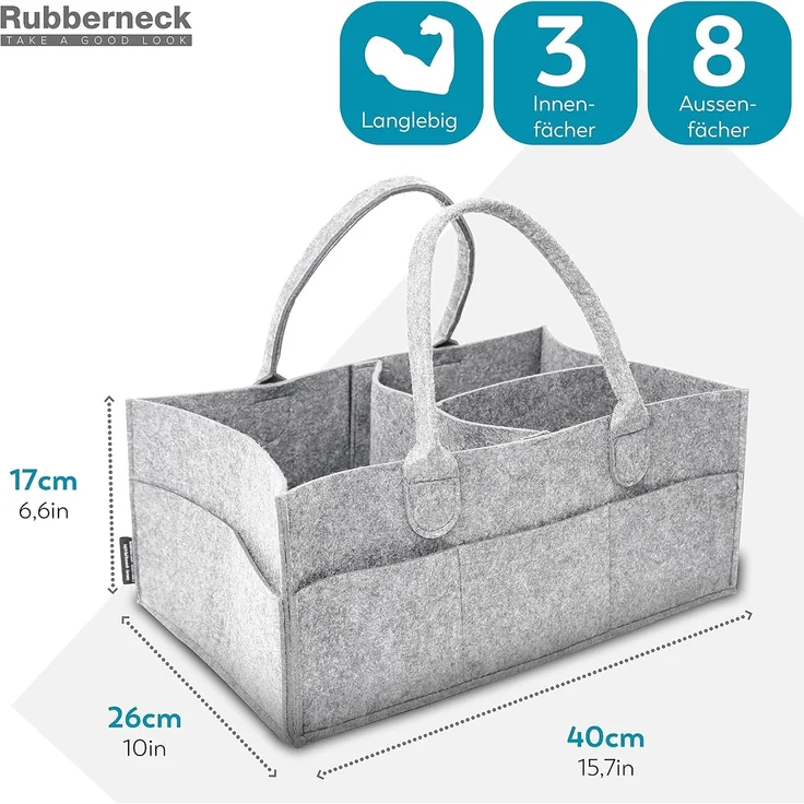 RUBBERNECK Premium Filz Wickeltasche M dunkelgrau Tasche Baby Uni Organizer – Bild 4