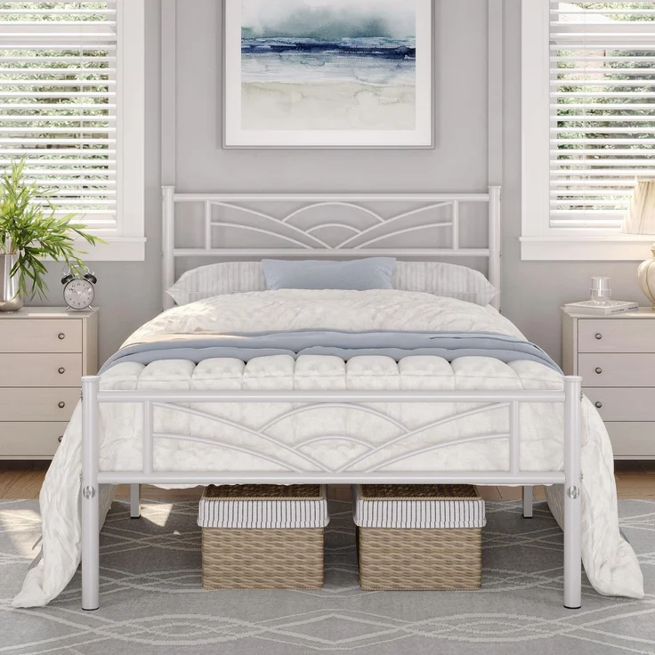 Yaheetech Bettrahmen Metallbett Gästebett Bettgestell aus Metall, Modern Jugendbett mit Lattenrost, für Schlafzimmer Gästezimmer 90x190 cm/Weiß