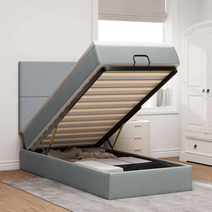 vidaXL Ottomane Bett mit Matratze & LEDs Hellgrau 90x200 cm Stoff 3313892 – Bild 1