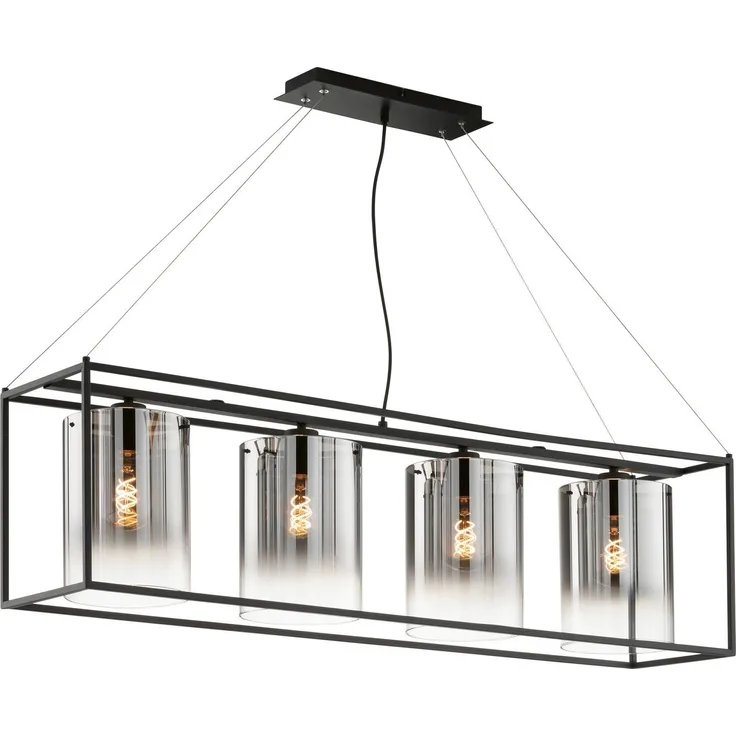 Fischer & Honsel 60894 Pendelleuchte Samu 4-flammig sandschwarz Glas rauchfarben zu klar