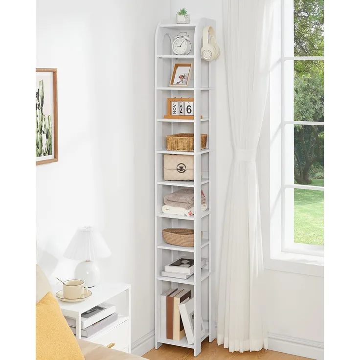 Vertikales Schuhregal, 11 Etagen schmale Schuhregale, Holz-Schuh-Organizer für Schrank, Eingang, Schuhturm für Kleine Räume, Freistehend, Verstellbar, mit Haken, Weiß
