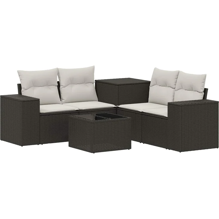 vidaXL Sofa Set 6 stk. Schwarz und Cremeweiß Polyrattan und Stahl 3447554 – Bild 2