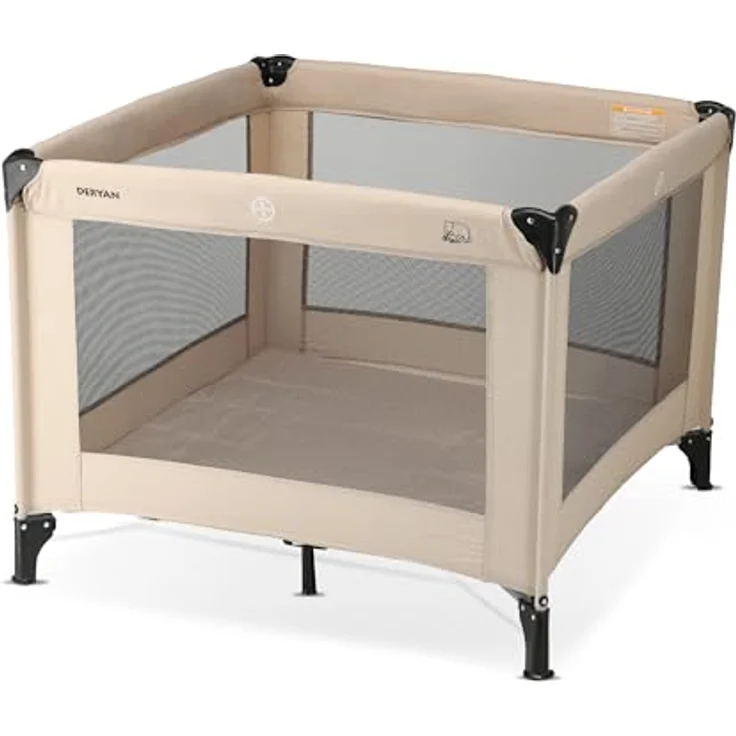 DERYAN Laufstall Baby 100x100cm, Laufgitter Baby, Laufstall mit atmungsaktivem Netz, Faltbares Kinderreisebett mit Matratze & Tragetasche, Playpen, Kinderlaufstall - Nougat – Bild 1