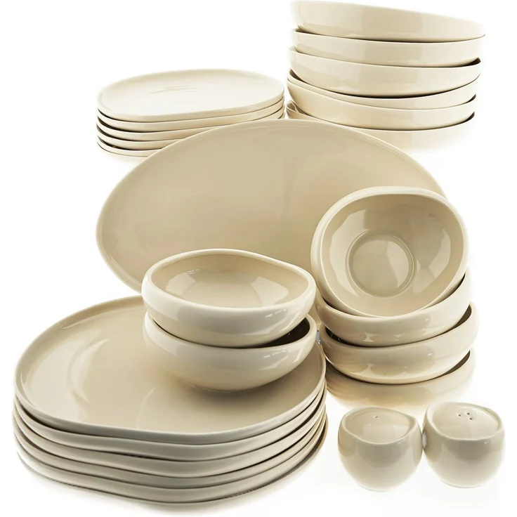 Wave Biscuit 27-teiliges Tafelservice Set für 6 Personen - Kombiservice aus hochwertigem Porzellan – Bild 8