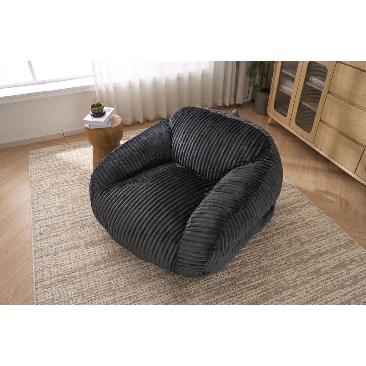 Sitzsack 116cm×110cm×61cm in Dunkelgrau mit Cordbezug – komfortabler Loungesessel für Wohnzimmer, Schlafzimmer und Balkon – Bild 4