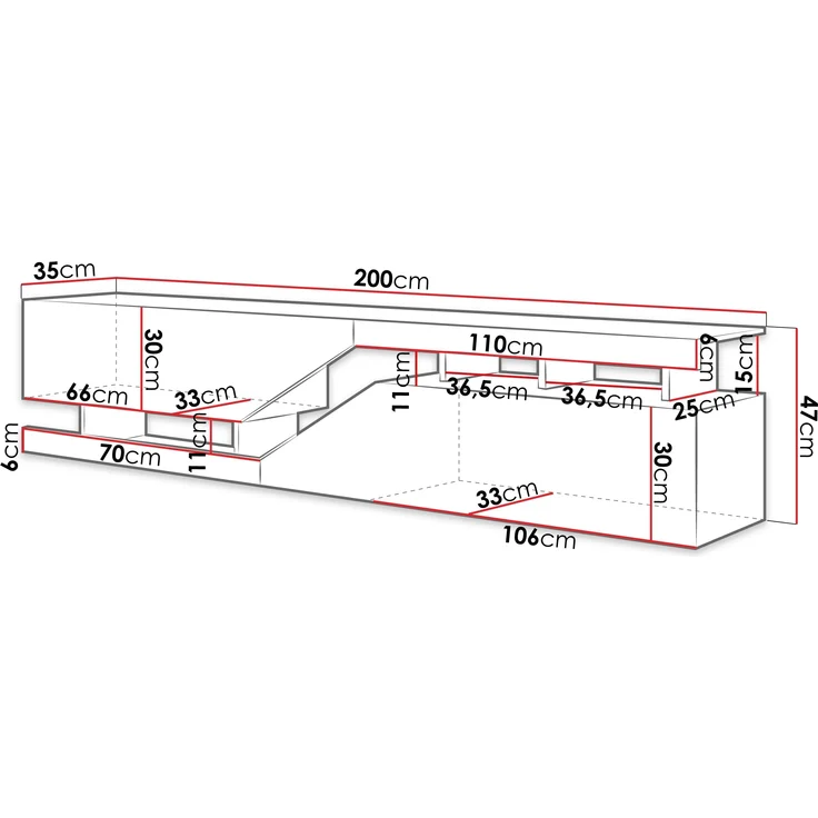 TV-Lowboard Nesezi 200 (Farbe: Anthrazit / Wotan) – Bild 5