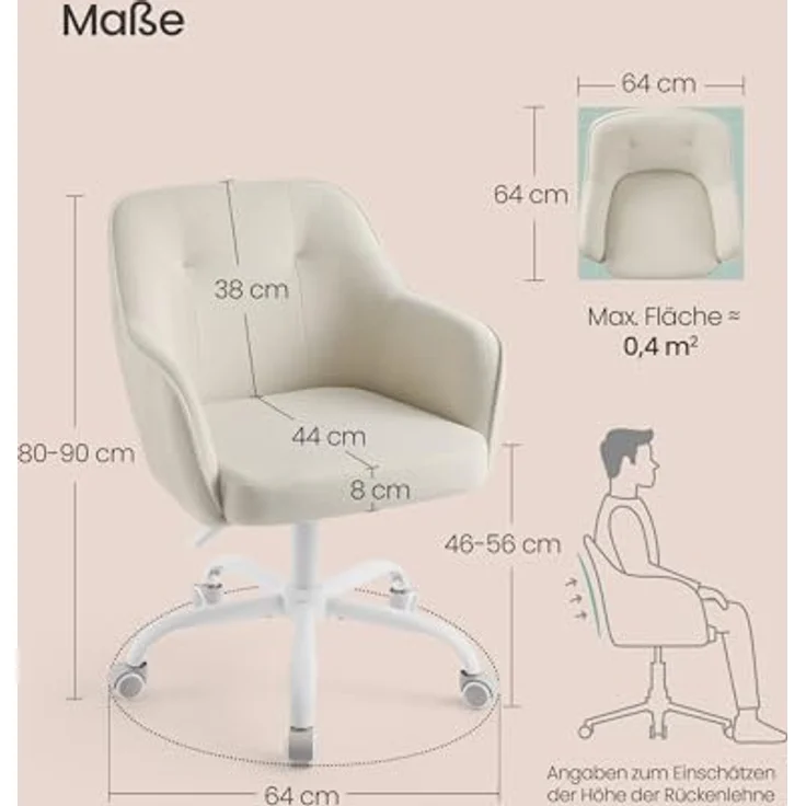 SONGMICS Homeoffice-Stuhl, Drehstuhl, Schreibtischstuhl, höhenverstellbar, bis 110 kg belastbar, Cord, für Arbeitszimmer, Schlafzimmer, sandbeige OBG019LZ01 – Bild 4
