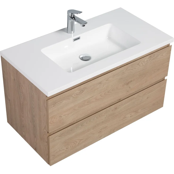 Badplaats Badmöbel Set mit Waschbecken und Unterschrank Angela 90 x 48 cm Kastanien Eiche - Waschbeckenunterschrank mit Soft-Close und Waschbecken, Vorgemontiert – Bild 4