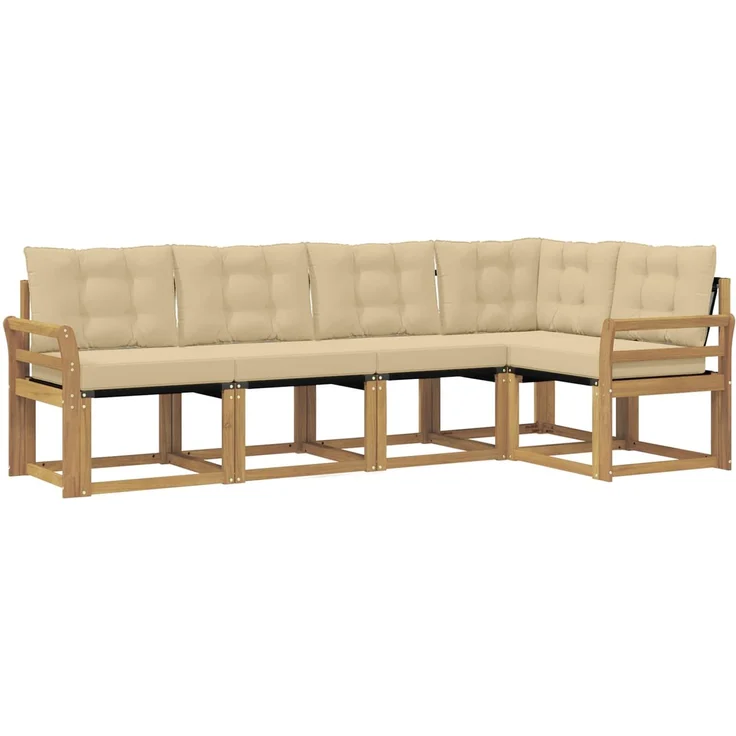 vidaXL Outdoor-Sofagarnitur 5 stk. 5-Sitzer Weiß und Beige 3389479 – Bild 2