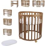 Waldin Babybett Mobiles Babybett OWAL aus Holz 7in1 mit Matratze, mitwachsend