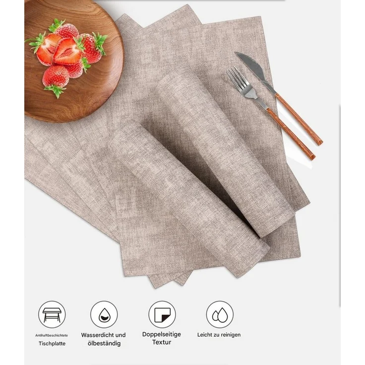 SinLaw Platzset Abwaschbares Tischset, beidseitig rutschfest, hitzebeständig, grau, (6-St), 6er-Packung,Beidseitig verwendbar, knitterarm – Bild 2