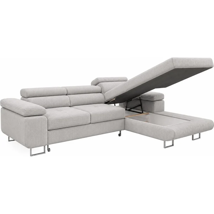 KRISAN MÖBEL Ecksofa PASSANO in Hellgrau 275 x 90 x 202 cm, rechte Ausführung mit Schlaffunktion und Bettkasten – Bild 3