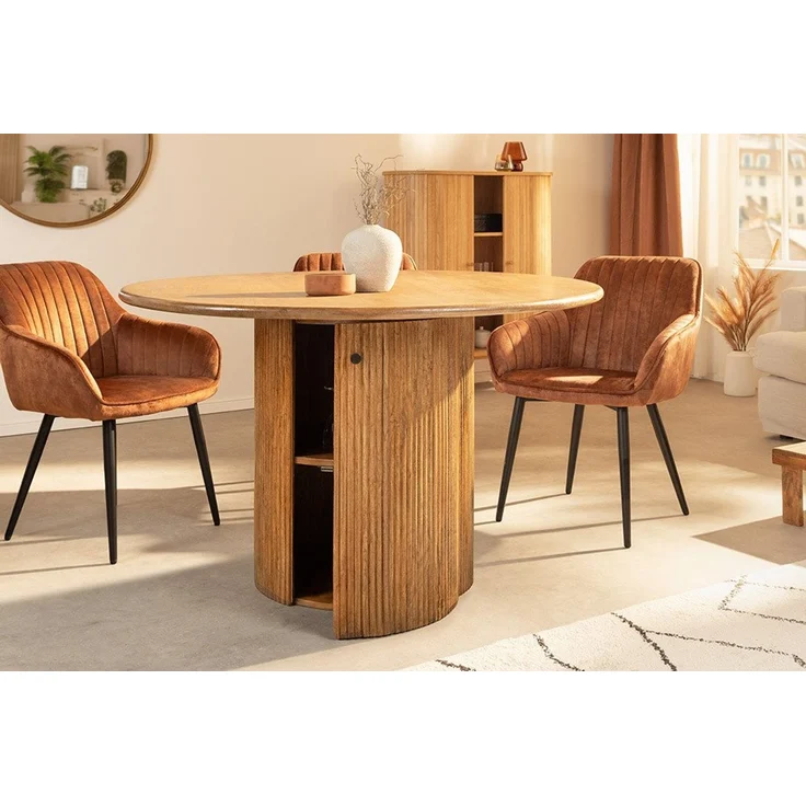 riess-ambiente Esstisch TRES CHIC Ø120cm braun Mangoholz – rund, Säule, mit Stauraum & Ablage (Einzelartikel, 1-St), Massivholz Design, rustikaler Stil, runder Tisch, Stauraum im Fuß – Bild 2
