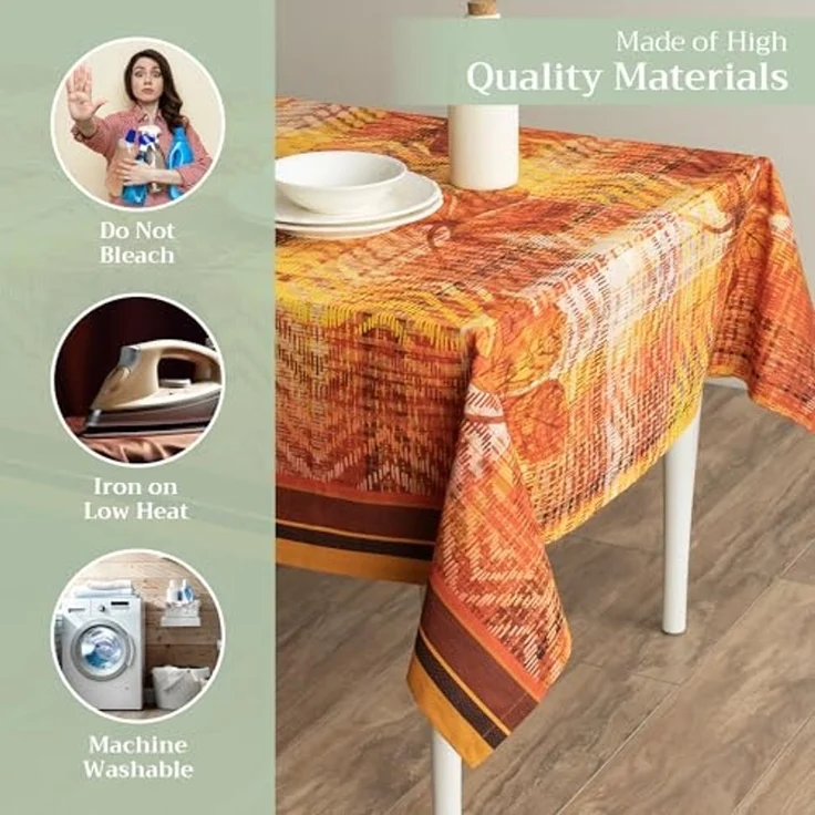 Maison d' Hermine Tischdecke, quadratisch, 100% Baumwolle, wiederverwendbar, dekorativ, für Alltag, Esszimmer, Bauernhaus, Zuhause, Party, Feste und Hochzeit, 137,2 x 137,2 cm, Thanksgiving-Tartan – Bild 3