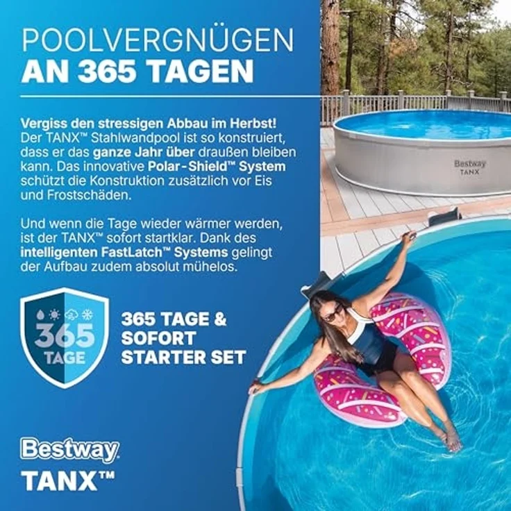 Bestway® Tanx™ Stahlwandpool-Set mit Filterpumpe Ø 305 x 61 cm Grau rund – Bild 3