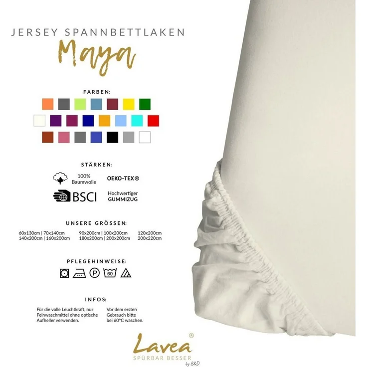 Lavea Spannbettlaken Maya, Betttuch aus 100% Baumwolle, 60x130-200x220cm, fusselfrei und pflegeleicht, Gummizug: rundum, (1 Stück), geeignet für Matratzen, Topper, Boxspringbetten und Wasserbetten – Bild 2