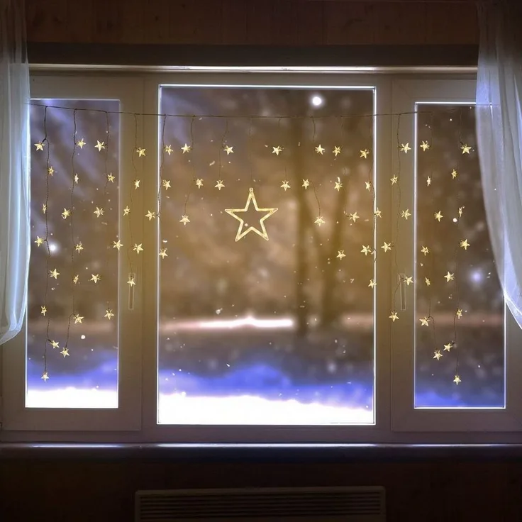 90 LED Sternenvorhang Lichterkette Vorhang Lichtervorhang Fenster Sterne