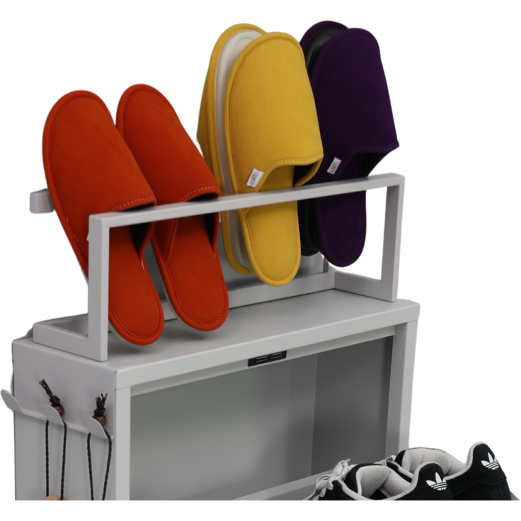 Schuhkipper mit Zubehör, Grau, 2 Klappen 52x15x85,5 cm, Pantoffelregal, Hakenleiste – Bild 9