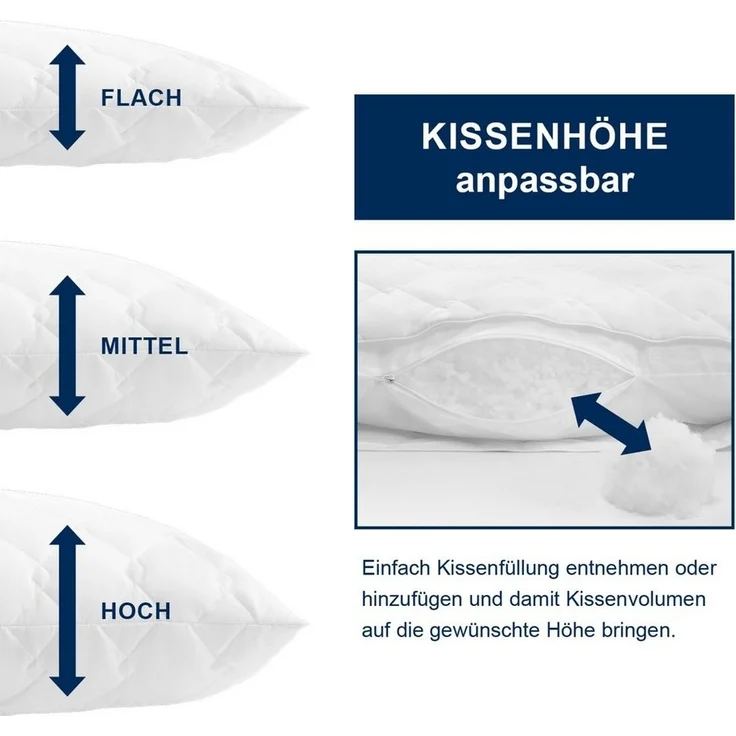 Irisette 'Jette' Kopfkissen, 95 Grad waschbar, inkl. Aufbewahrungstasche, Mikrofaser, 40x80 cm – Bild 3