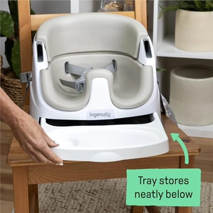 Ingenuity 2 in 1 Sitzerhöhung Stuhl, Babysitzerhöhung & Kleinkindersitz mit abnehmbaren Tablett, Essen & Fütterung Sitz für Kleinkinder, leicht zu reinigen, ideal für unterwegs, Beige, ab 6 Monaten – Bild 7