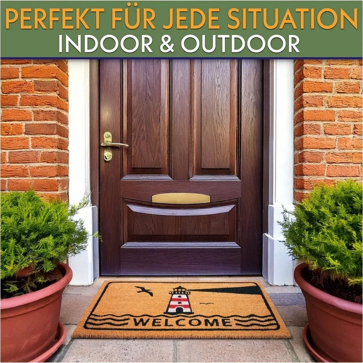 BRUBAKER Fußmatte Welcome mit Leuchtturm - 45 x 75 cm Schmutzfangmatte, Rechteckig, Höhe: 15 mm, Fußmatte für Außen und Innen aus Kokos - Wetterfest und Rutschfest – Bild 3