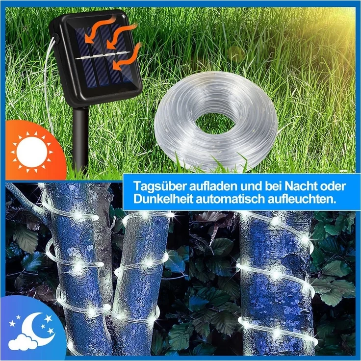 Clanmacy LED-Lichterschlauch LED Solarleuchte 10m LED Solar Lichterkette Solarleuchten,Kaltweiß – Bild 3