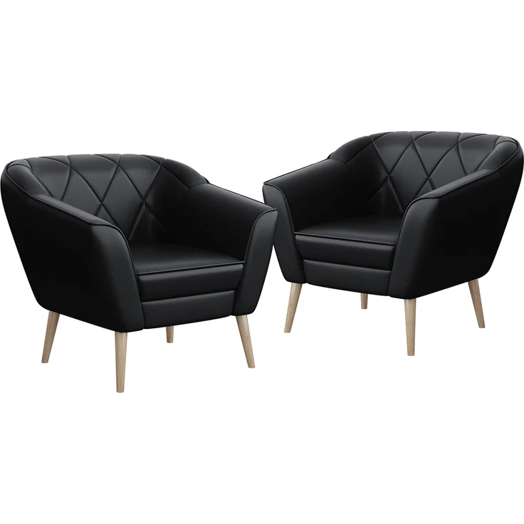 MEBLINI Sessel-Set GISELA 1+1 - Schwarz Kunstleder - für Wohnzimmer - Mini Lounge für zwei Personen - Sitzgarnitur - Polstergarnitur – Bild 1