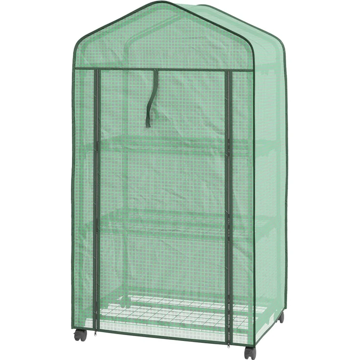 Wohnora-Mini-Gewächshaus mit 3 Regalböden, hochdichter PE-Plane, Rolltür, 4 Rollen, Maße 69 x 49 x 130 cm (L x B x H),H 1300cm x T 740cm x B 490cm,Grün – Bild 3