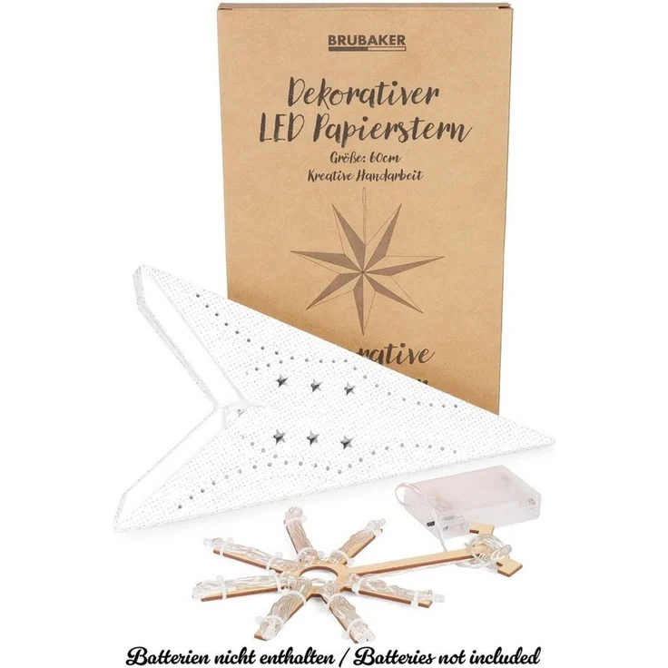 BRUBAKER 3D Weihnachtsstern zum Aufhängen - LED Papierstern mit Timer - 60 cm Adventsstern mit modernem Muster - Batteriebetrieben und Beleuchtet - Weihnachten Deko Leuchtstern für Fenster - Weiß – Bild 3