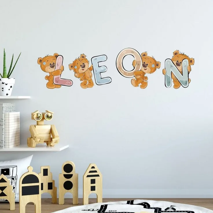 Sunnywall Wandtattoo Buchstaben ABC Bärchen Aufkleber für Wand & Tür (Buchstaben einzeln oder kombinierbar), selbstklebend, konturgeschnitten