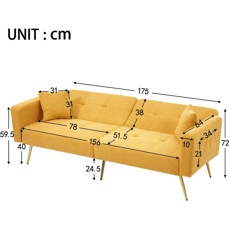 2-Sitzer Schlafsofa B 175 x T 64 x H 72 cm aus Lammwollstoff mit Schlaffunktion – Bild 5