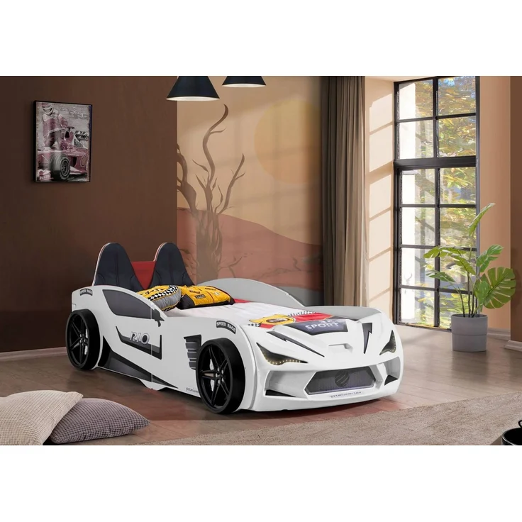Aileenstore Autobett Rio II (3 teilig), Kinderbett 90 x 200 cm, inkl. Lattenrost, Heckspoiler LED-Beleuchtung – Bild 2