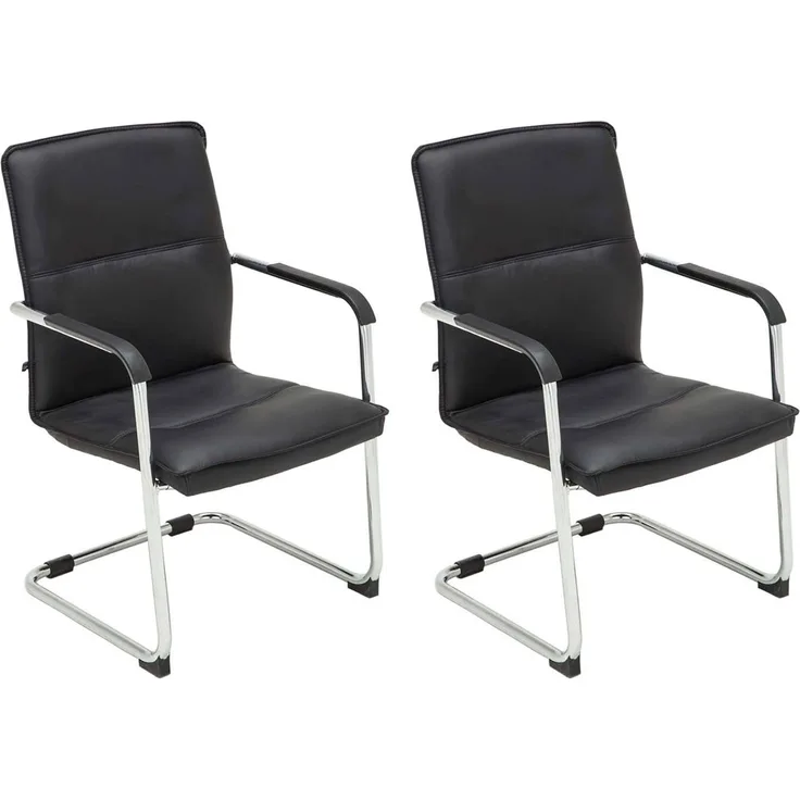 2er Set Besucherstuhl SEATTLE - 92x56x60cm, Schwarz Kunstleder Metall in Chromoptik Gestell Konferenzstuhl Wartezimmerstuhl