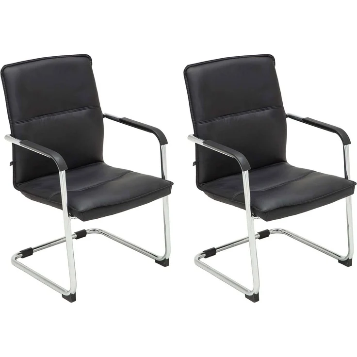 2er Set Besucherstuhl SEATTLE - 92x56x60cm, Schwarz Kunstleder Metall in Chromoptik Gestell Konferenzstuhl Wartezimmerstuhl – Bild 1