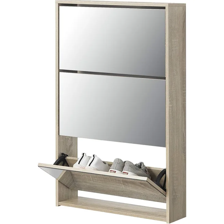 en.casa Schuhschrank Lund 102,5 x 63 x 17 cm Verspiegelt Eiche