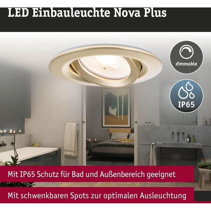 Paulmann 92408 LED Einbauleuchte Nova Plus 3er-Set schwenkbar 93mm gold IP65 dimmbar – Bild 3