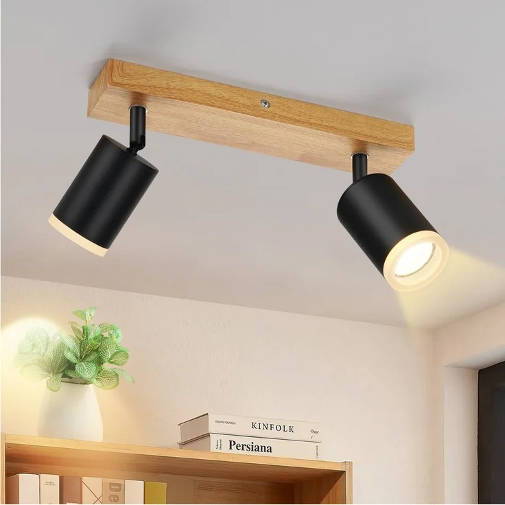 Nettlife Deckenstrahler Schwarz/Weiß GU10 Holz Vintage Deckenspots Küchenlampe, Schwenkbar, LED wechselbar, 350°Drehbar Flur Strahler Industrial für Wohnzimmer Schlafzimmer Küche – Bild 5