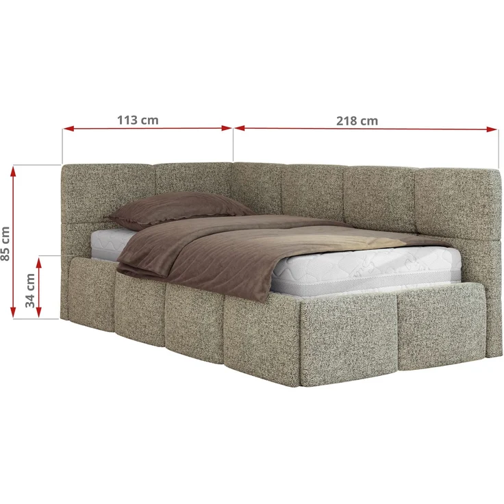 Jugendbett 90x200 ARVO Polsterbett mit Bettkasten, Stauraum & Gasdruckfeder, Modernes Design mit Kopfteil, Foam Matratze - Grau Strukture - MIRO LUX - Links Seite – Bild 3