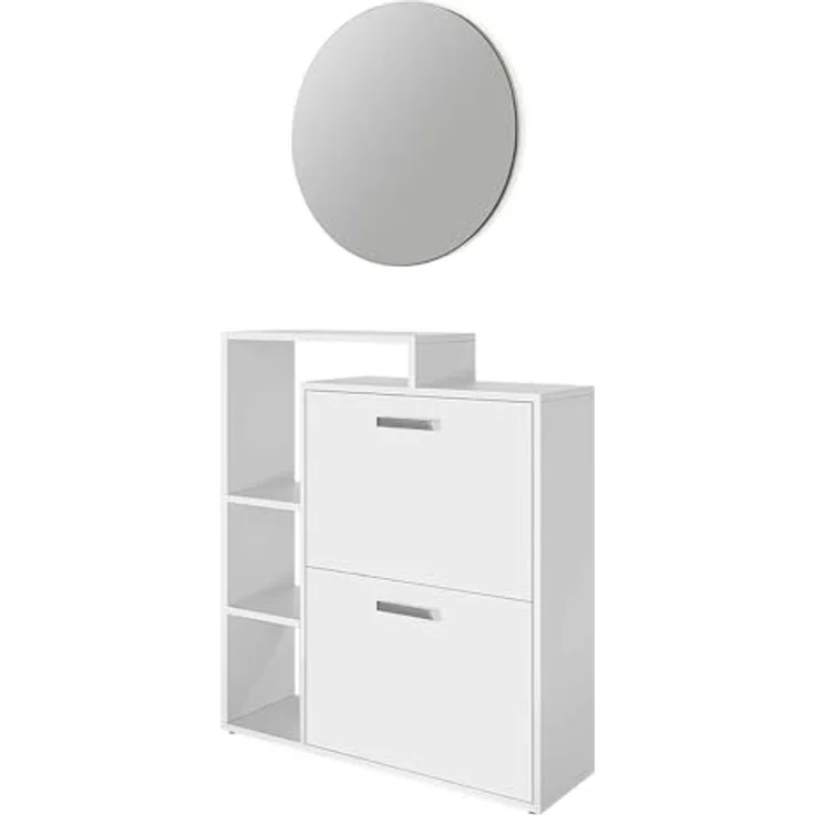 Vicco Schuhkipper 'Orlando', Weiß, Holzwerkstoff, 6 Fächer, 2 Schubladen, Rechteckig, 80x90x25 cm, Schuhaufbewahrung mit Spiegel – Bild 1