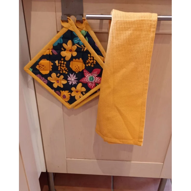 gws Hitzebeständige Topflappen 1 Paar Blumen – Safran 20 x 20 cm 100 Prozent Baumwolle OEKO TEX Standard 100 rutschfest waschbar : Blumen - Safran : Topflappen – Bild 3