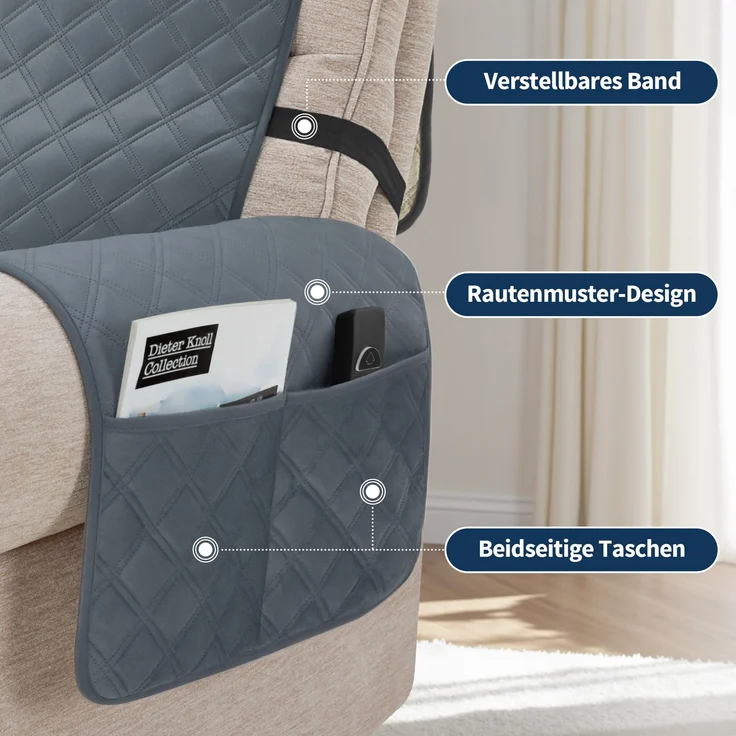 M MCombo Sesselschoner für Relaxsessel C1815 (Grau/Samt) – Bild 8